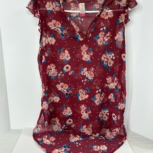 No Boundaries Sheer Berry Tunic  Floral Blouse